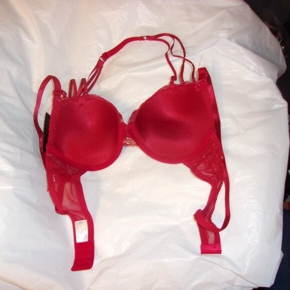 Youmita 38B Chili Pepper Metallic Lace Bra & Large Metallic Lace Hipster NWT - Picture 4 of 10